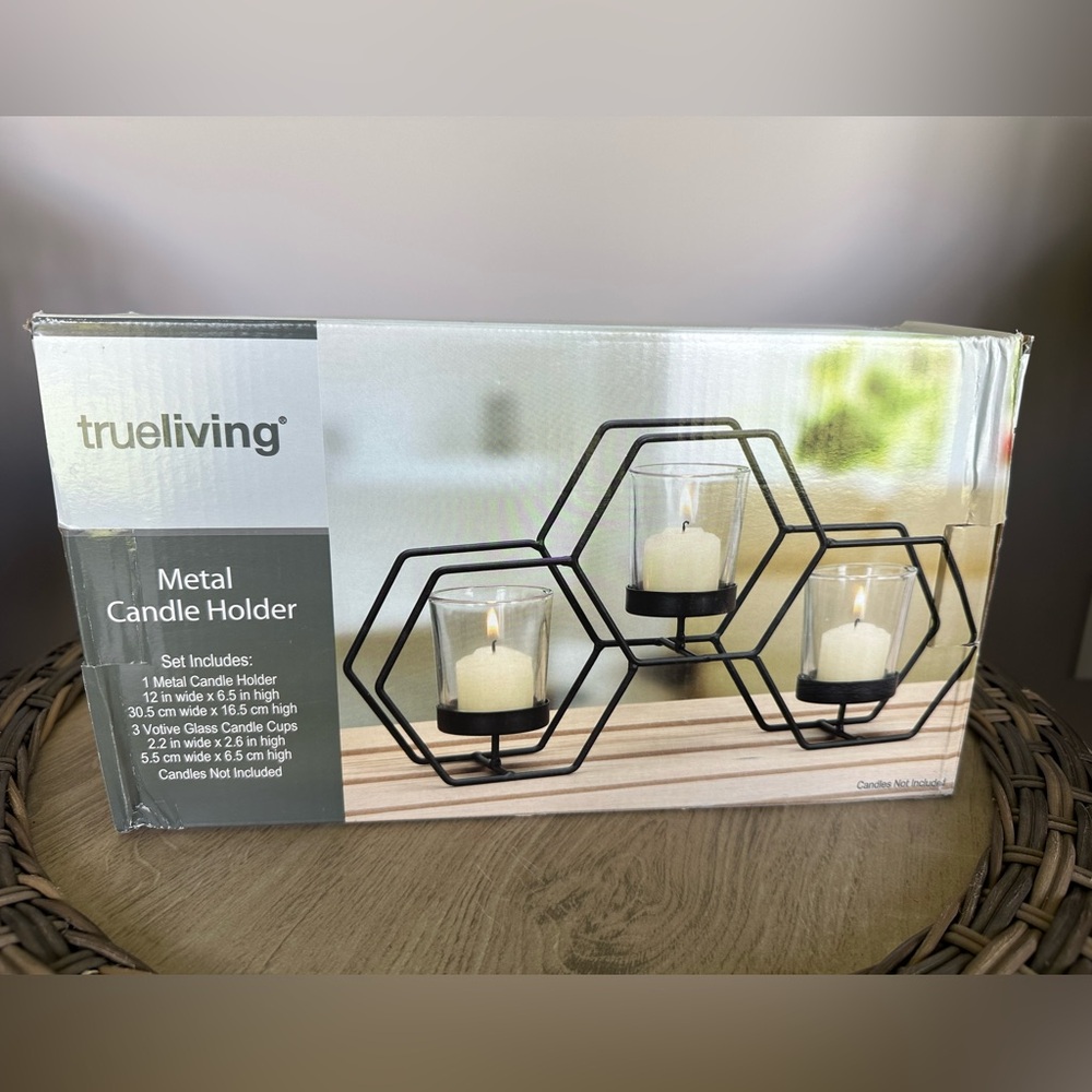 Trueliving Metal Candle Holder with Votive Glass Cups